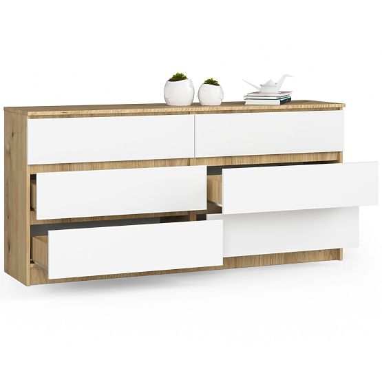 COMMODE K160 6TIROIRS CLP CHÊNE ARTISAN / BLANC