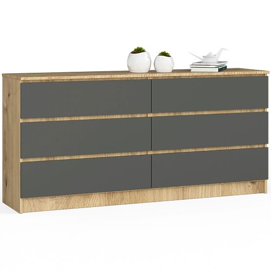 COMMODE K160 6TIROIRS CLP CHÊNE ARTISAN / GRIS