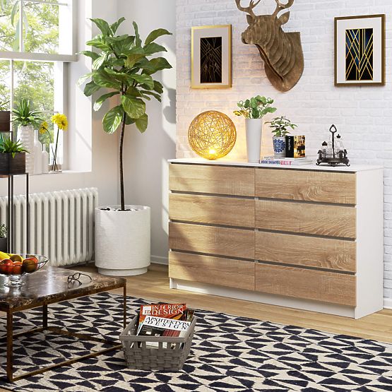 COMMODE K160 8TIROIRS CLP PK BLANC / CHÊNE SONOMA