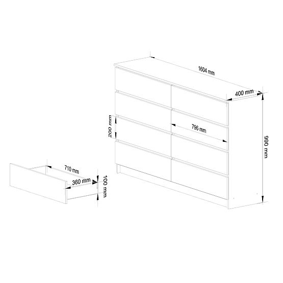 COMMODE K160 8TIROIRS CLP PK CHÊNE SONOMA / BLANC