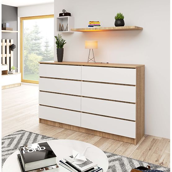 COMMODE K160 8TIROIRS CLP PK CHÊNE SONOMA / BLANC