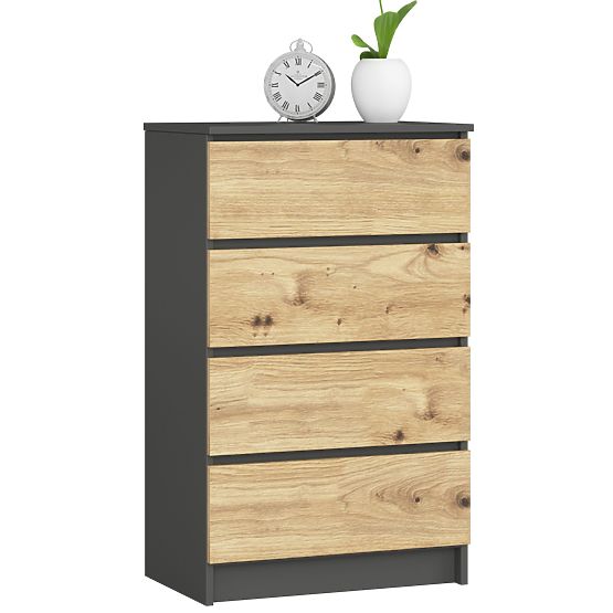 COMMODE K60 4TIROIRS CLP PK GRIS GRAPHITE / CHÊNE ARTISAN