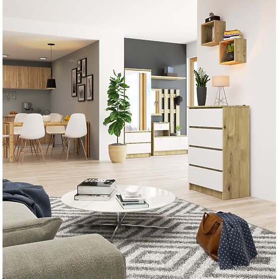 COMMODE K60 4TIROIRS PK CHÊNE ARTISAN / BLANC