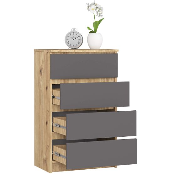 COMMODE K60 4TIROIRS PK CHÊNE ARTISAN / GRIS