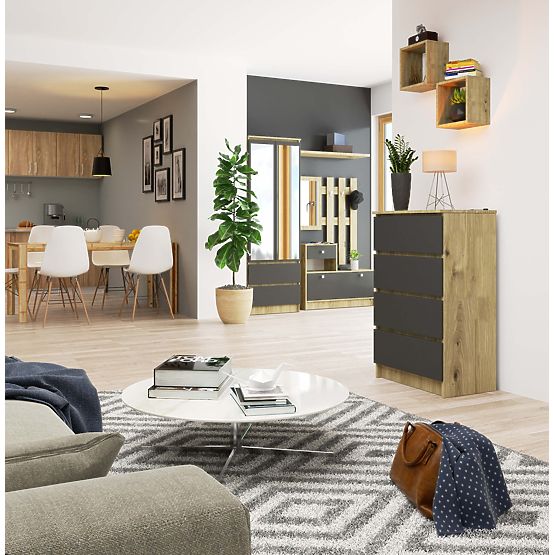 COMMODE K60 4TIROIRS PK CHÊNE ARTISAN / GRIS