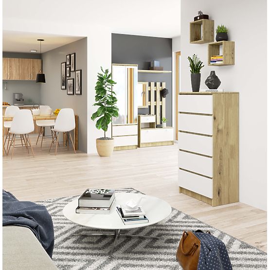 COMMODE K60 5TIROIRS CLP PK CHÊNE ARTISAN / BLANC