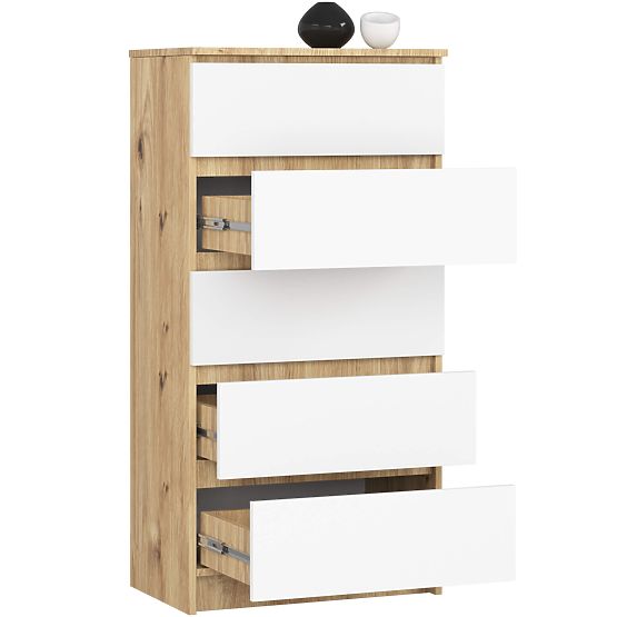 COMMODE K60 5TIROIRS CLP PK CHÊNE ARTISAN / BLANC