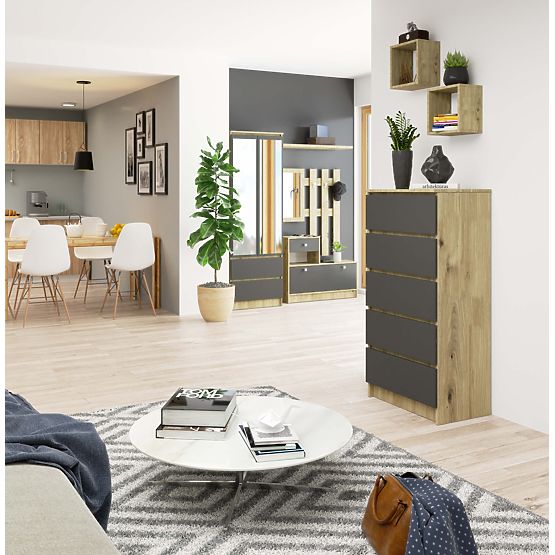 COMMODE K60 5TIROIRS CLP PK CHÊNE ARTISAN / GRIS