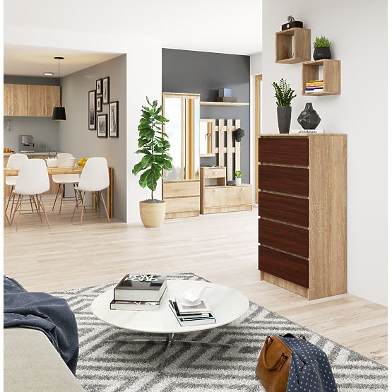 COMMODE K60 5TIROIRS CLP PK CHÊNE SONOMA / WENGE