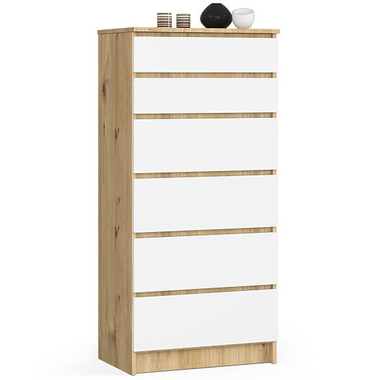 COMMODE K60 6TIROIRS CLP PK CHÊNE ARTISAN / BLANC