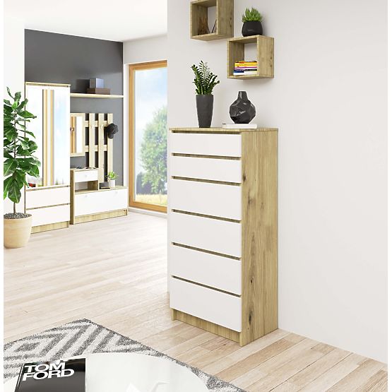 COMMODE K60 6TIROIRS CLP PK CHÊNE ARTISAN / BLANC