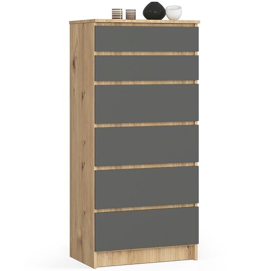 COMMODE K60 6TIROIRS CLP PK CHÊNE ARTISAN / GRIS