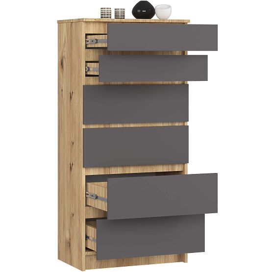 COMMODE K60 6TIROIRS CLP PK CHÊNE ARTISAN / GRIS