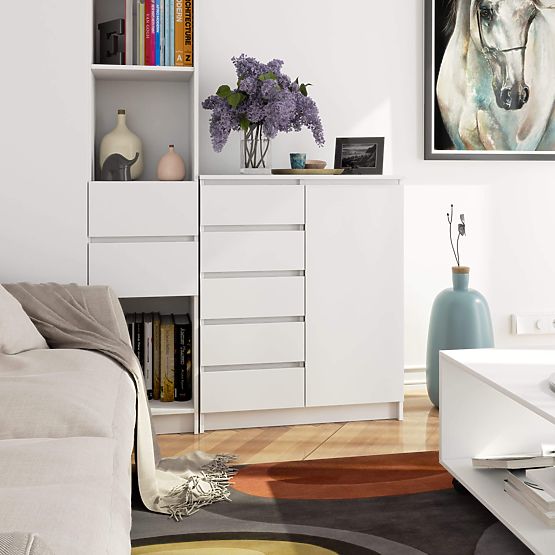 COMMODE K80 1D 5T PK BLANCHE