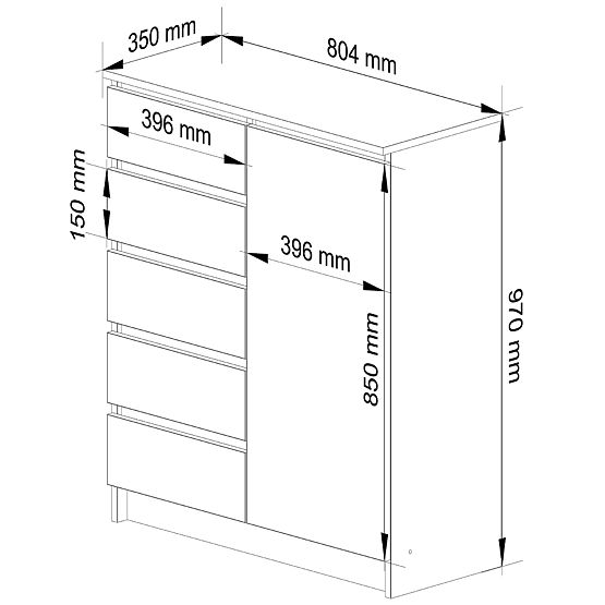 COMMODE K80 1D 5T PK BLANCHE