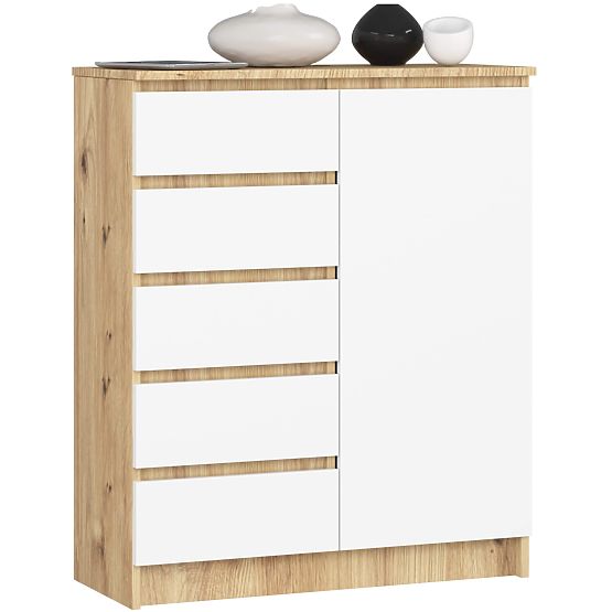 COMMODE K80 1D 5T PK CHÊNE ARTISAN / BLANC