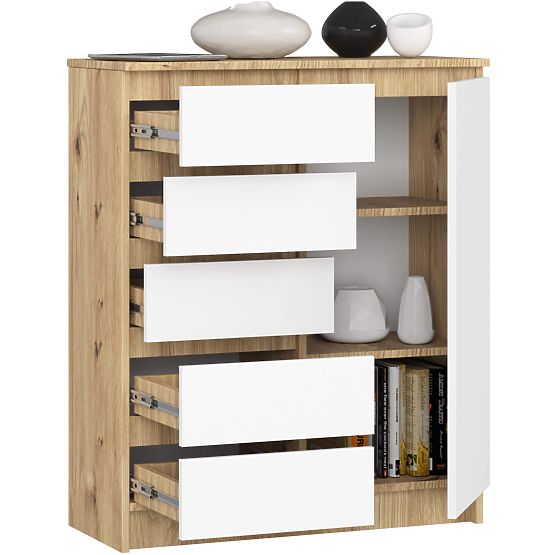 COMMODE K80 1D 5T PK CHÊNE ARTISAN / BLANC