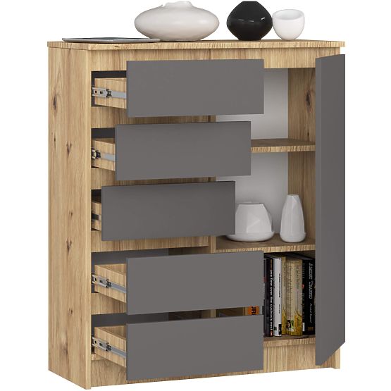 COMMODE K80 1D 5T PK CHÊNE ARTISAN / GRIS GRAPHITE