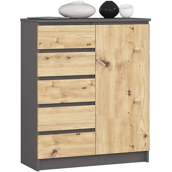 COMMODE K80 1D 5T PK GRIS GRAPHITE / CHÊNE ARTISAN