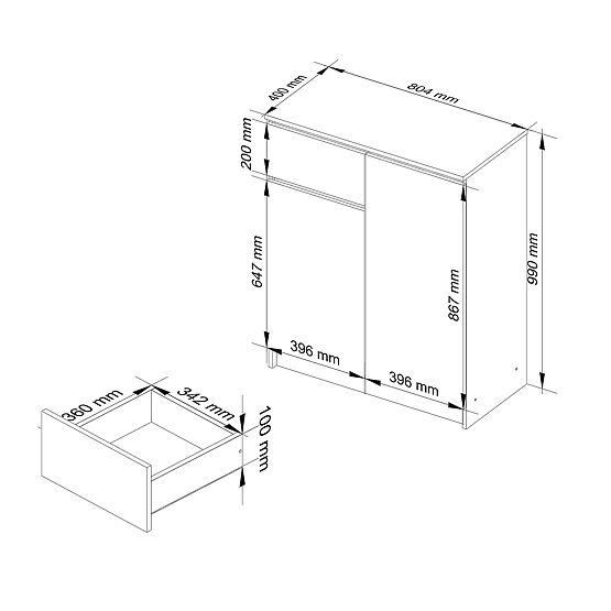 COMMODE K80 2D 1SZ CLP PK BLANC / CHÊNE SONOMA