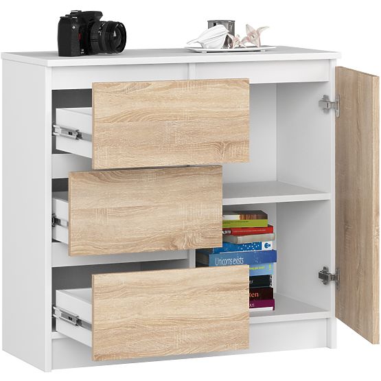 COMMODE K80 JERRY 1D 3SZ PK BLANC / CHÊNE SONOMA