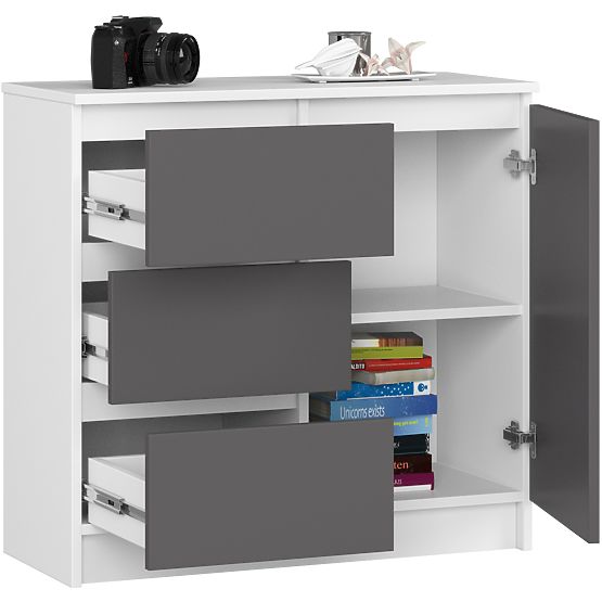 COMMODE K80 JERRY 1D 3SZ PK BLANC / GRIS GRAPHITE
