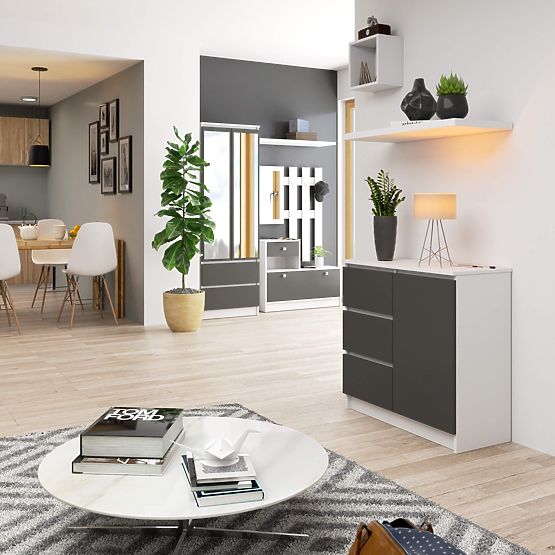COMMODE K80 JERRY 1D 3SZ PK BLANC / GRIS GRAPHITE