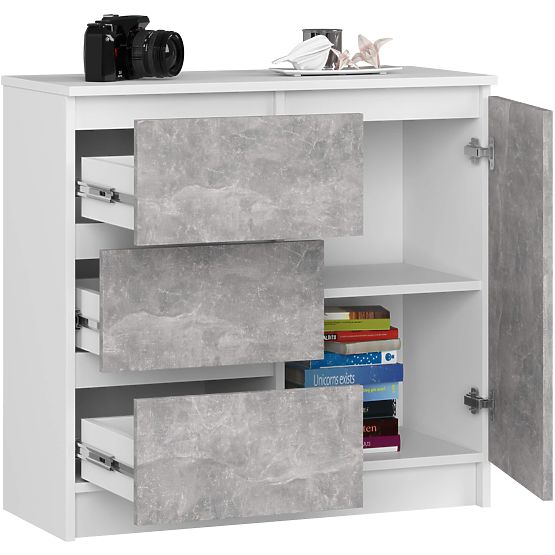 COMMODE K80 JERRY 1D 3T PK BLANC / BÉTON