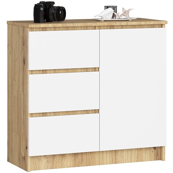COMMODE K80 JERRY 1D 3T PK CHÊNE ARTISAN / BLANC