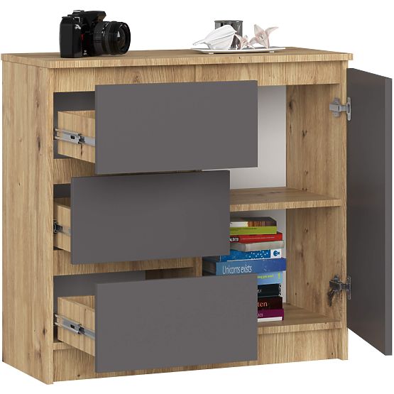 COMMODE K80 JERRY 1D 3T PK CHÊNE ARTISAN / GRIS GRAPHITE