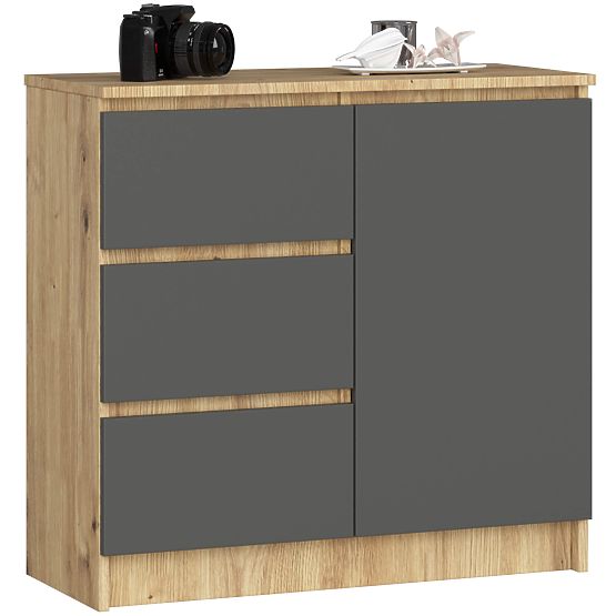 COMMODE K80 JERRY 1D 3T PK CHÊNE ARTISAN / GRIS GRAPHITE