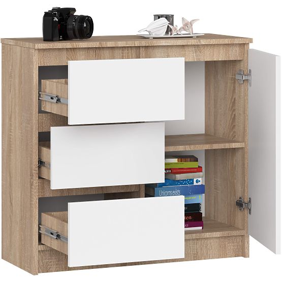 COMMODE K80 JERRY 1D 3T PK CHÊNE SONOMA / BLANC