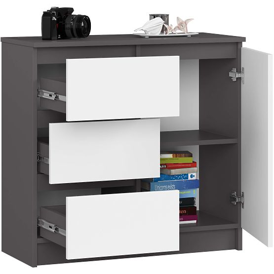 COMMODE K80 JERRY 1D 3T PK GRIS GRAPHITE / BLANC