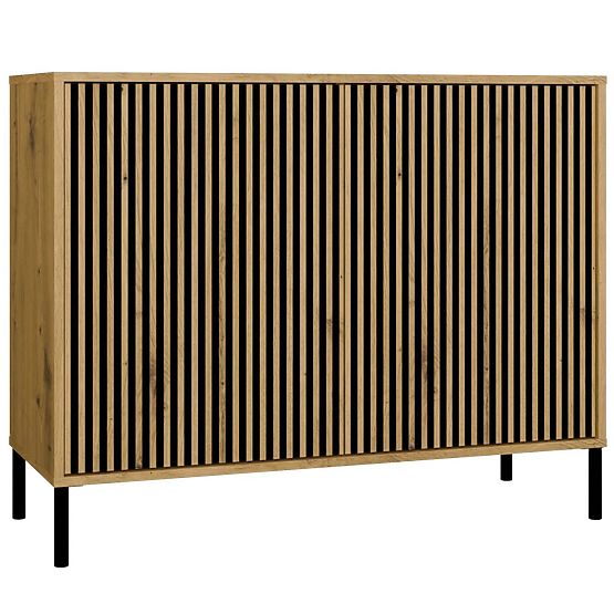 Commode KAMARO 2D SLIM CHÊNE ARTISAN à Lattes Rainurées