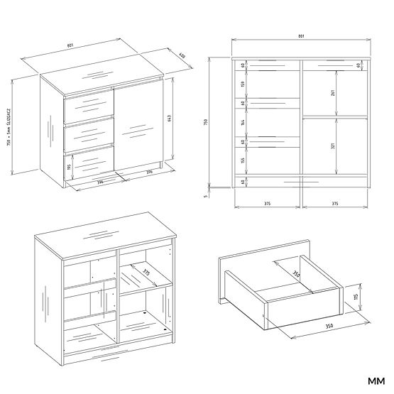 Commode Malwa 1D3S BEIGE CACHEMIRE