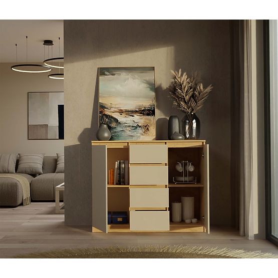 Commode Malwa 2D4S 120 CHÊNE ARTISAN BEIGE CACHEMIRE