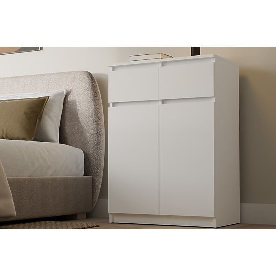 Commode Malwa 2DD2S Armoire 2 Portes 2 Tiroirs pour Salon BLANCHE