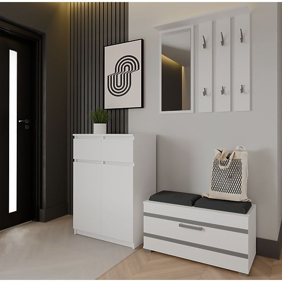 Commode Malwa 2DD2S Armoire 2 Portes 2 Tiroirs pour Salon BLANCHE