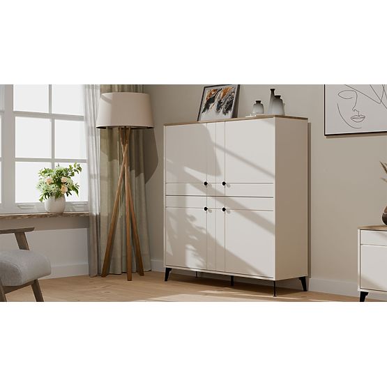 Commode POINT 4D Cachemire Beige Chêne Castello Armoire 4 Portes 8 Étagères pour Salon