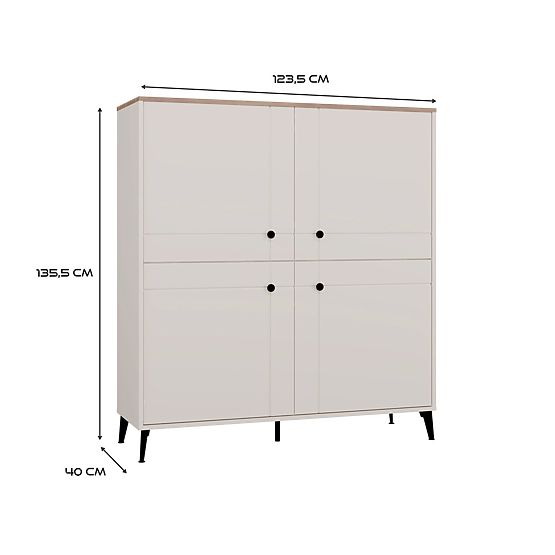 Commode POINT 4D Cachemire Beige Chêne Castello Armoire 4 Portes 8 Étagères pour Salon