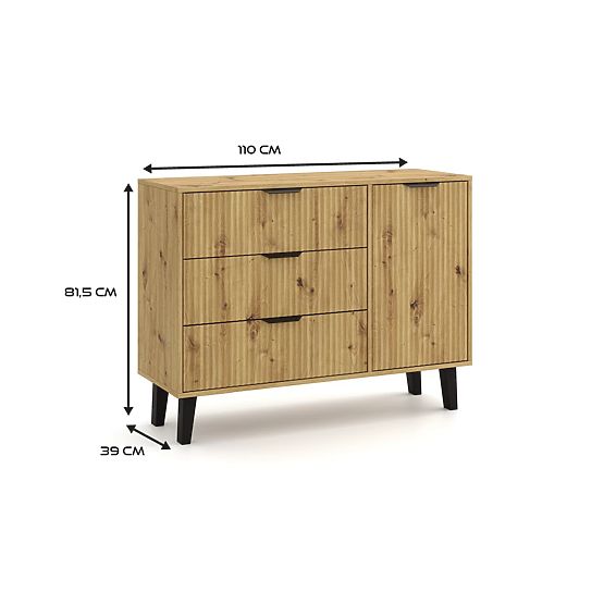 Commode Scandi 1D3S SLIM CHÊNE ARTISAN