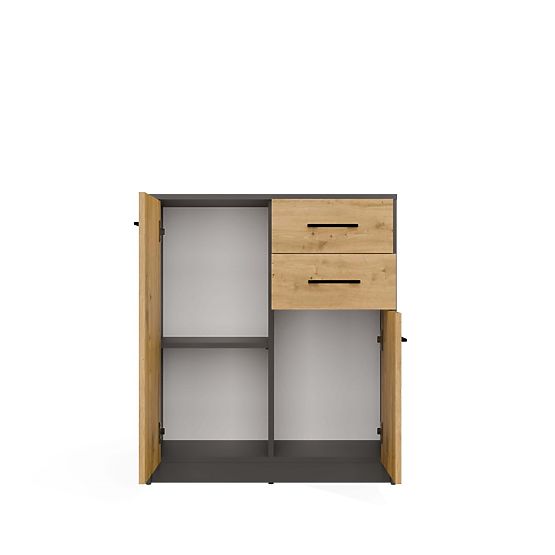Commode SIMPLO 2D2S Armoire 2 Tiroirs 2 Portes pour Salon ANTHRACITE CHÊNE ARTISAN