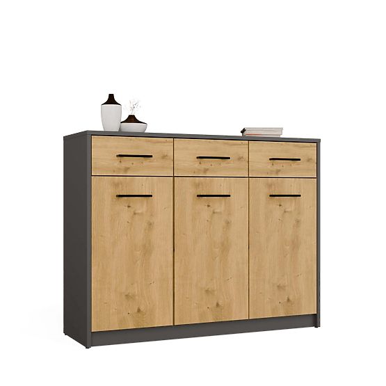 Commode SIMPLO 3D3S Armoire 3 Tiroirs 3 Portes ANTHRACITE CHÊNE ARTISAN