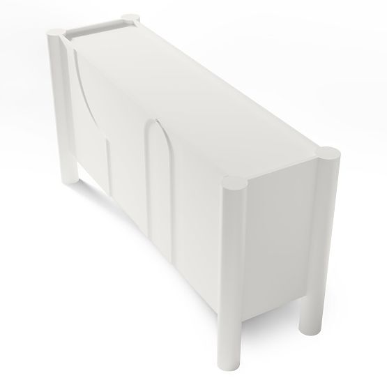 Commode trois portes Lunaria avec façade fraisée, blanche