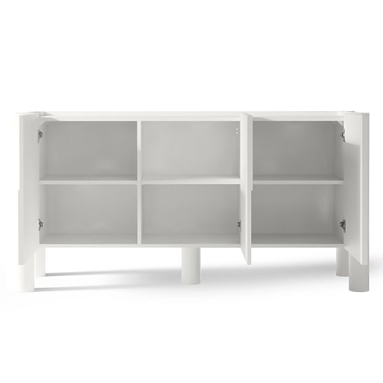 Commode trois portes Lunaria avec façade fraisée, blanche