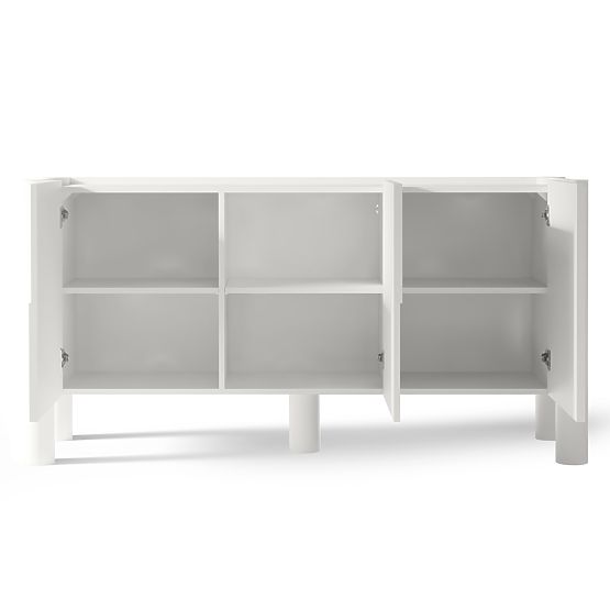 Commode trois portes Lunaria avec façade fraisée, blanche