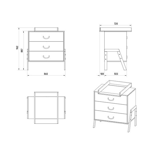 Commode CONE - SCANDI avec table à langer