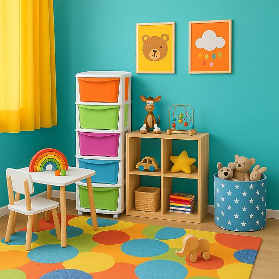 Conteneur à jouets 5 tiroirs sur roulettes