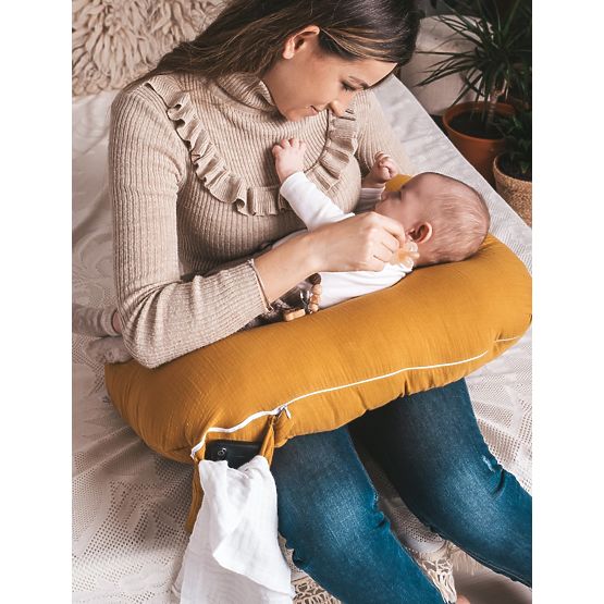 Coussin ajustable en mousseline Heavens - moutarde
