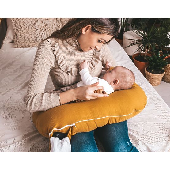 Coussin ajustable en mousseline Heavens - moutarde